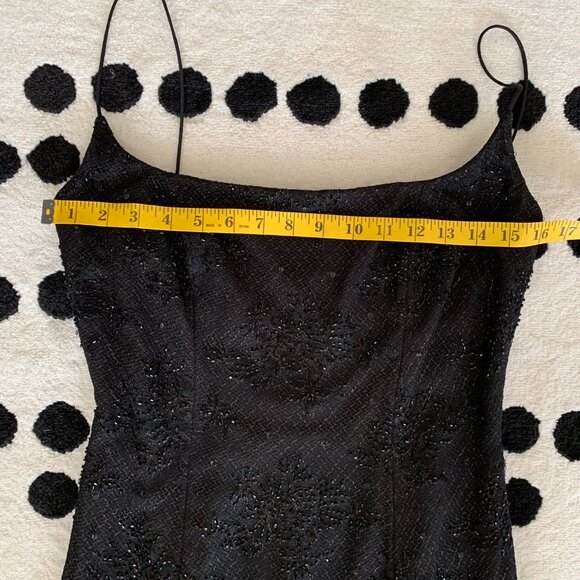 Carmen Marc Valvo Black Beaded Long Evening Formal Maxi Slip Dress Gown - Picture 12 of 16